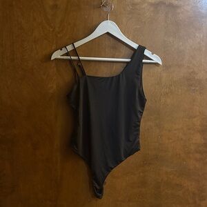 Mono B Black Womens One Shoulder Bodysuit